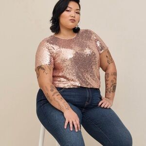 TORRID Abbey Champagne Sequin Keyhole Rose Gold Sequined Blouse
